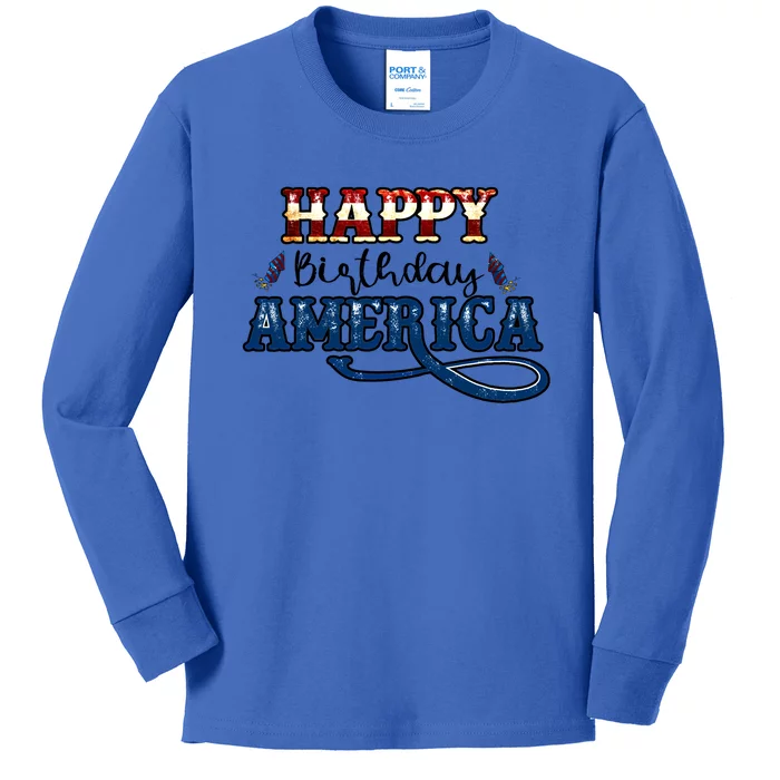 Happy Birthday America Gift Retro Usa Flag Theme Cool Gift Kids Long Sleeve Shirt