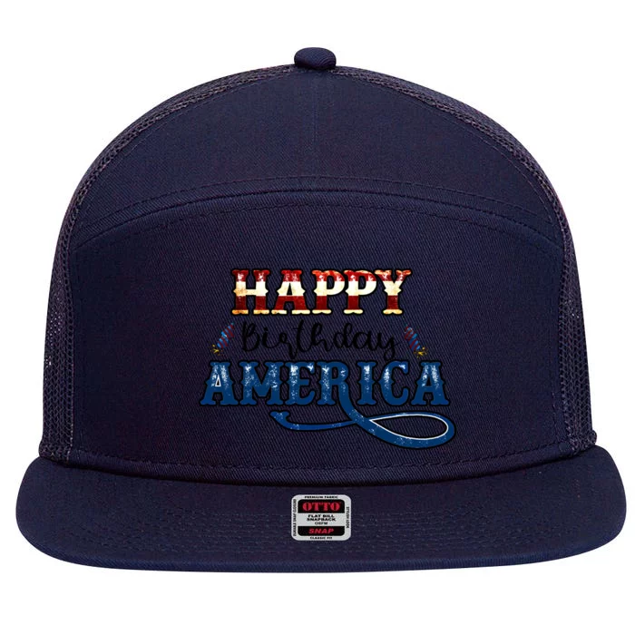 Happy Birthday America Gift Retro Usa Flag Theme Cool Gift 7 Panel Mesh Trucker Snapback Hat