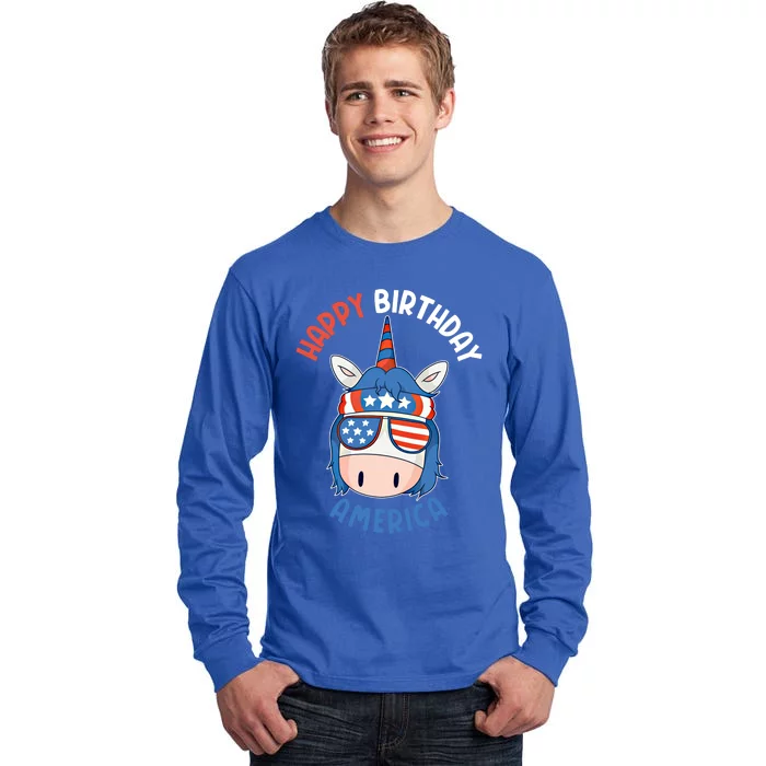 Happy Birthday America Unicorn American Outfit 4th Of July Cute Gift Tall Long Sleeve T-Shirt