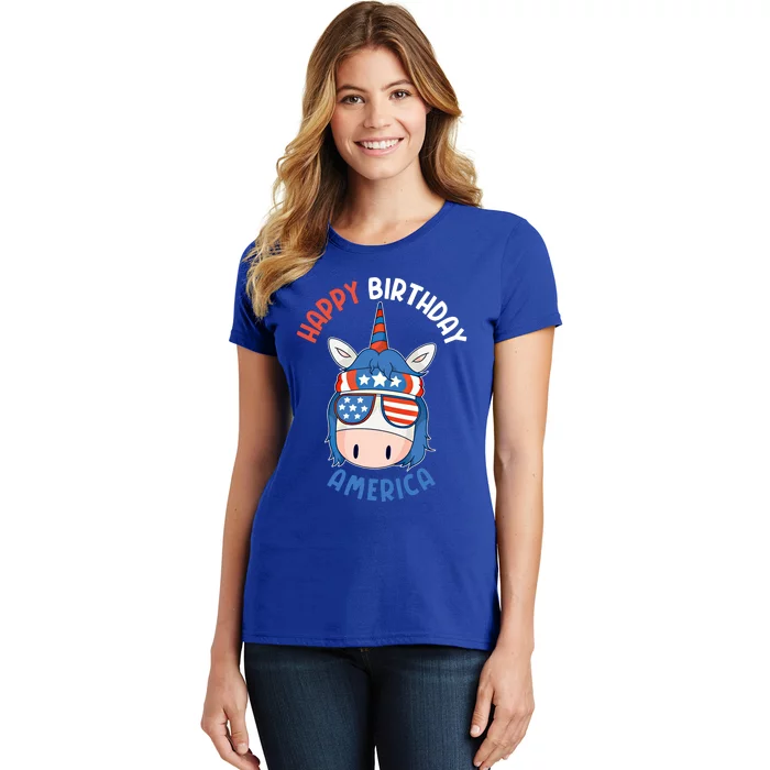 Happy Birthday America Unicorn American Outfit 4th Of July Cute Gift Women's T-Shirt