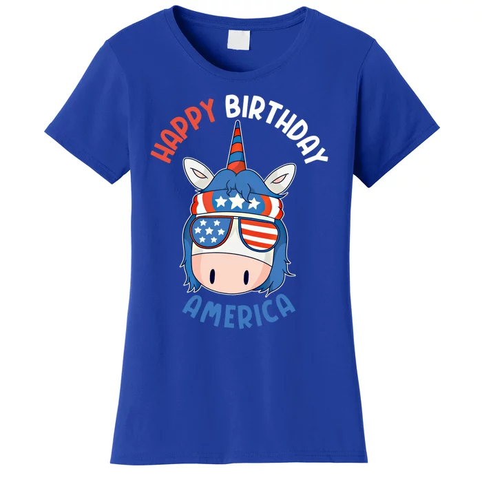 Happy Birthday America Unicorn American Outfit 4th Of July Cute Gift Women's T-Shirt