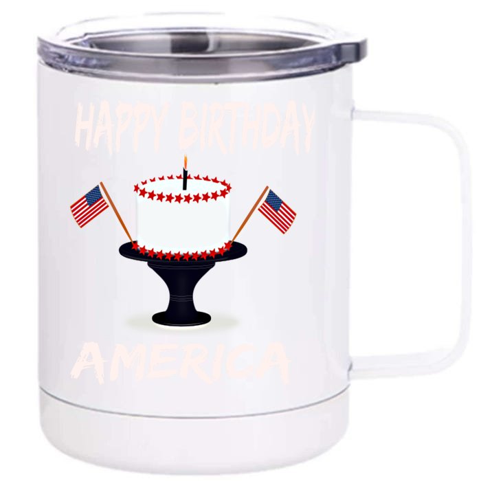 Happy Birthday Americagift Funny American Birthday Cake Meaningful Gift Front & Back 12oz Stainless Steel Tumbler Cup