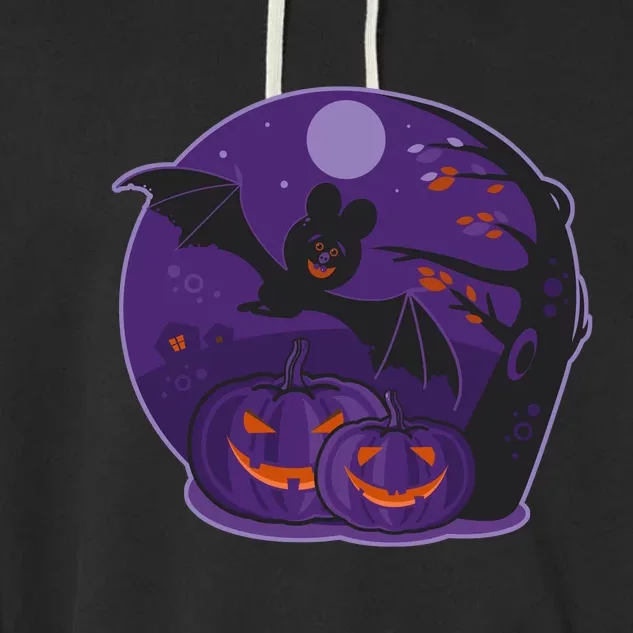 Halloween Bat and Pumpkins Garment-Dyed Fleece Hoodie