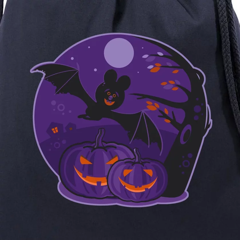 Halloween Bat and Pumpkins Drawstring Bag