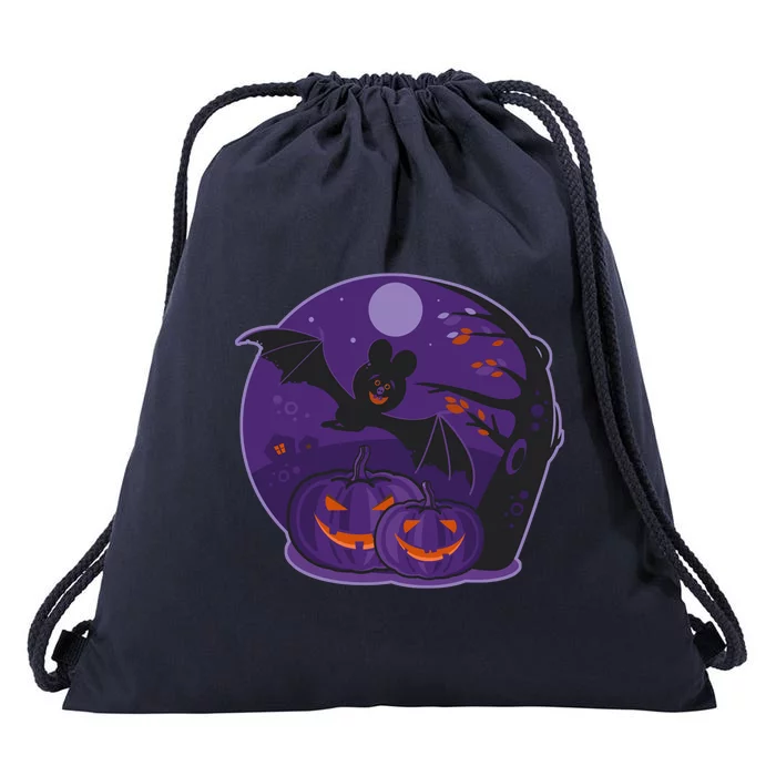 Halloween Bat and Pumpkins Drawstring Bag