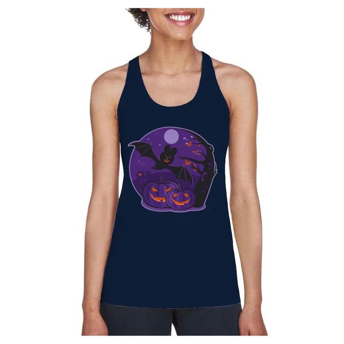 Halloween Bat and Pumpkins Women's Racerback Tank