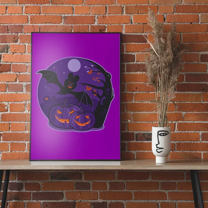 Halloween Bat and Pumpkins Poster