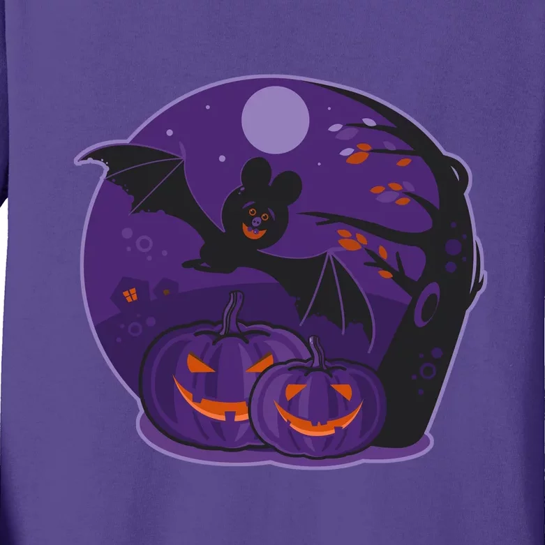 Halloween Bat and Pumpkins Kids Long Sleeve Shirt