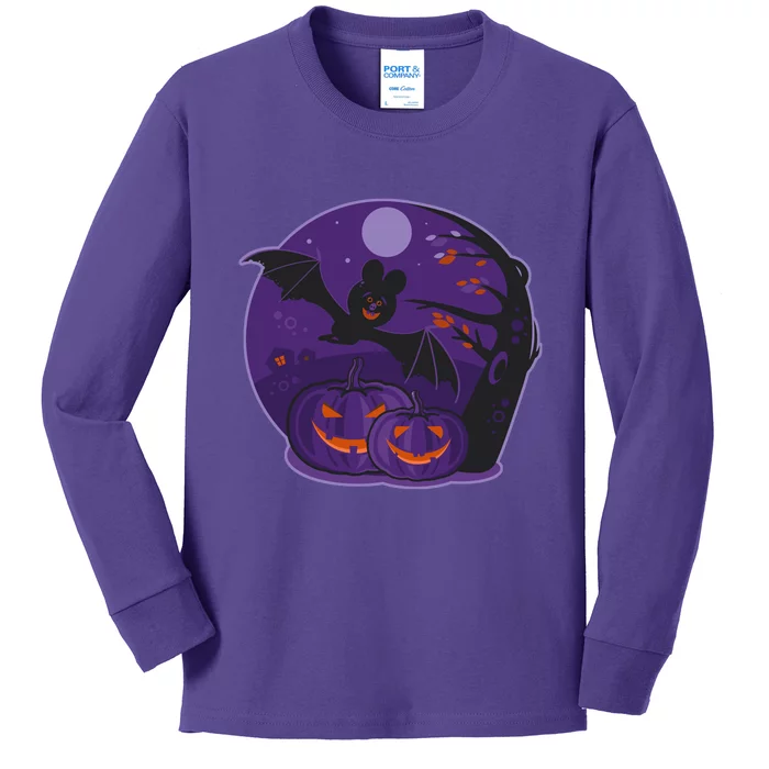 Halloween Bat and Pumpkins Kids Long Sleeve Shirt