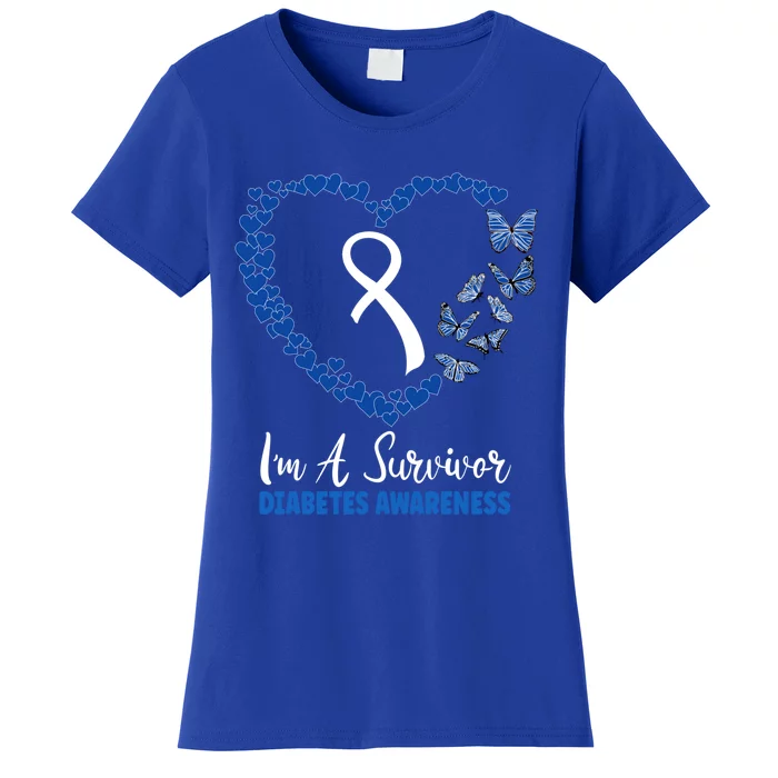 Heart Butterfly Blue Diabetes Type 1 Awareness Warrior Cute Gift Women's T-Shirt