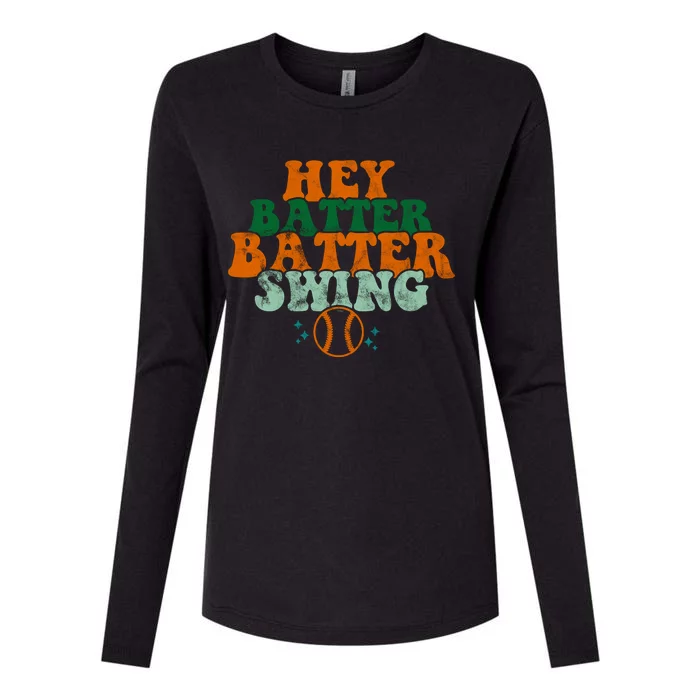 Hey Batter Batter Swing Baseball Retro Womens Cotton Relaxed Long Sleeve T-Shirt