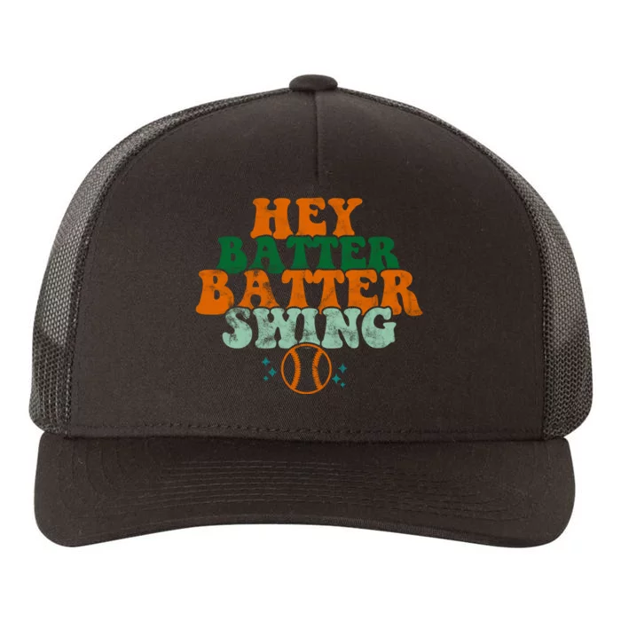 Hey Batter Batter Swing Baseball Retro Yupoong Adult 5-Panel Trucker Hat