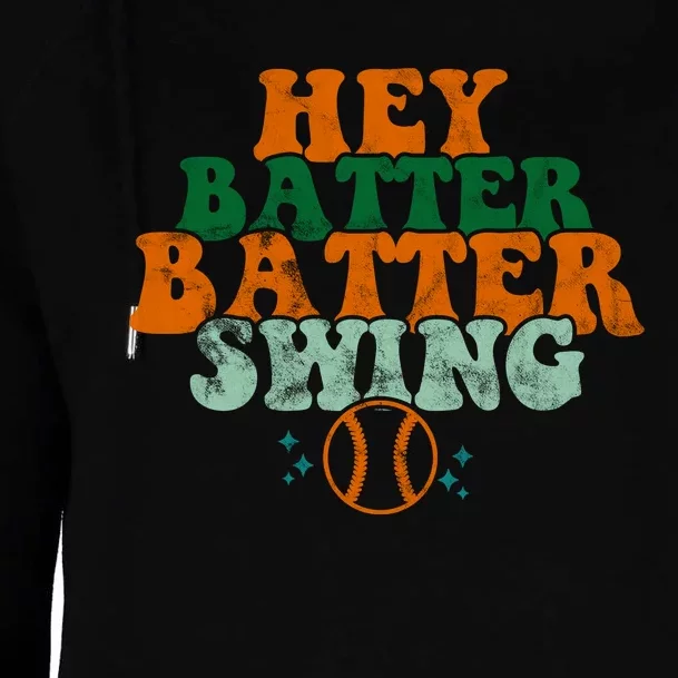 Hey Batter Batter Swing Baseball Retro Womens Funnel Neck Pullover Hood