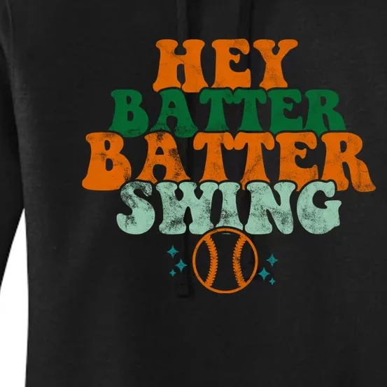 Hey Batter Batter Swing Baseball Retro Women's Pullover Hoodie