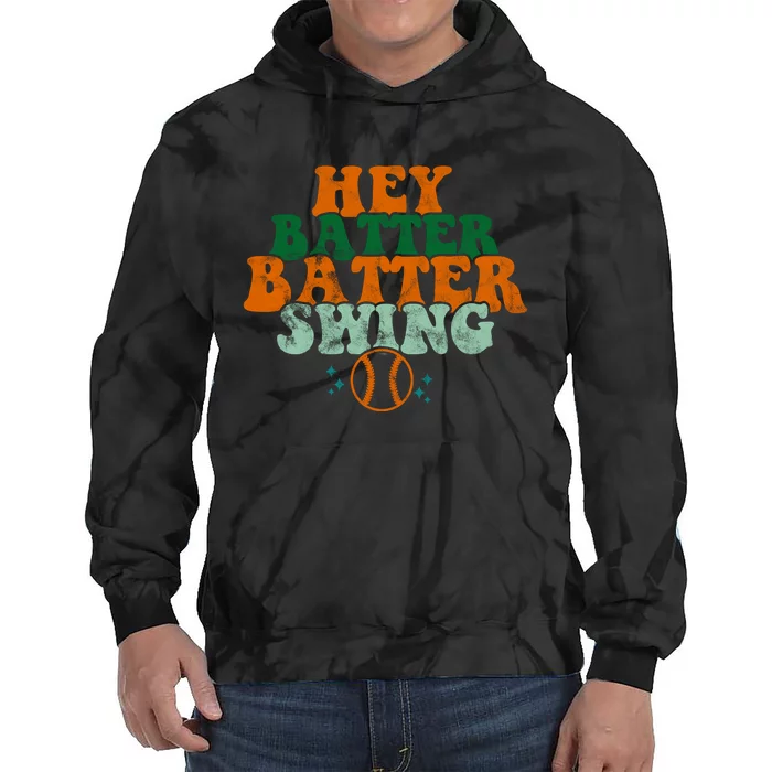 Hey Batter Batter Swing Baseball Retro Tie Dye Hoodie