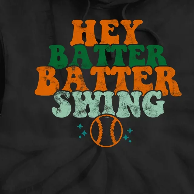 Hey Batter Batter Swing Baseball Retro Tie Dye Hoodie