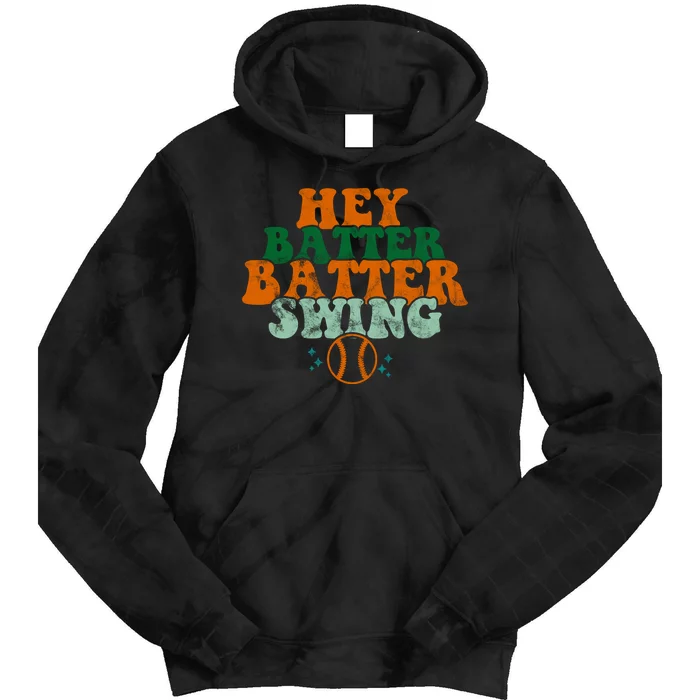 Hey Batter Batter Swing Baseball Retro Tie Dye Hoodie