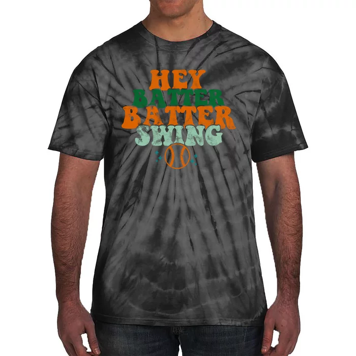 Hey Batter Batter Swing Baseball Retro Tie-Dye T-Shirt