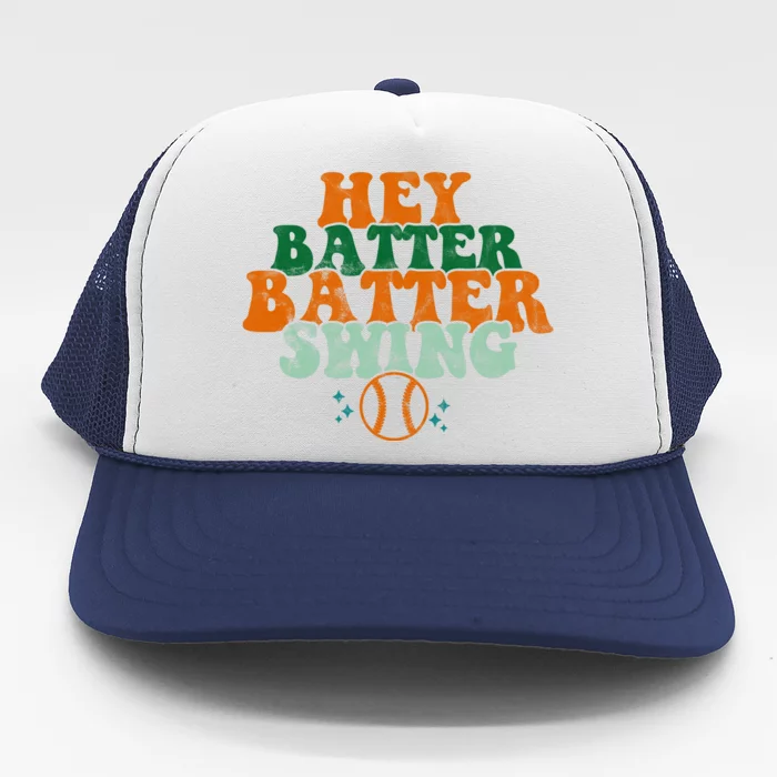 Hey Batter Batter Swing Baseball Retro Trucker Hat