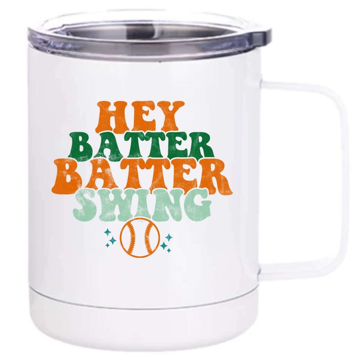 Hey Batter Batter Swing Baseball Retro Front & Back 12oz Stainless Steel Tumbler Cup