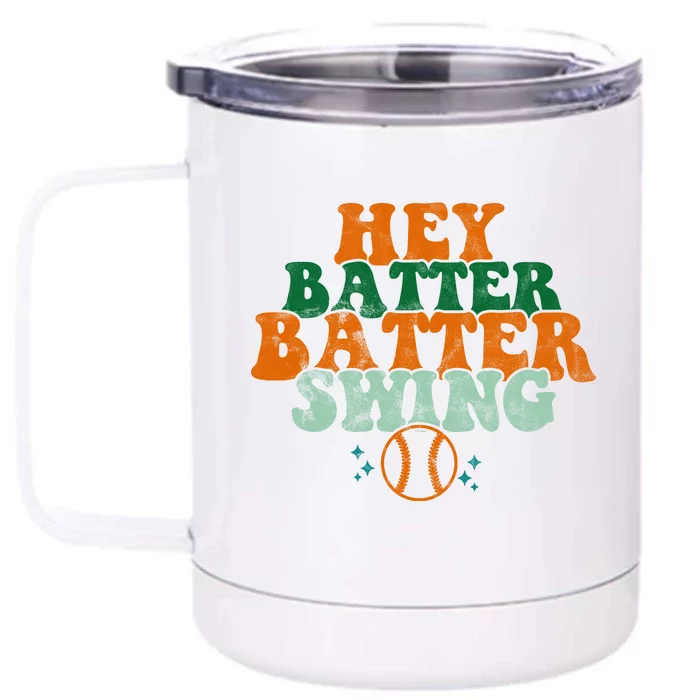 Hey Batter Batter Swing Baseball Retro Front & Back 12oz Stainless Steel Tumbler Cup