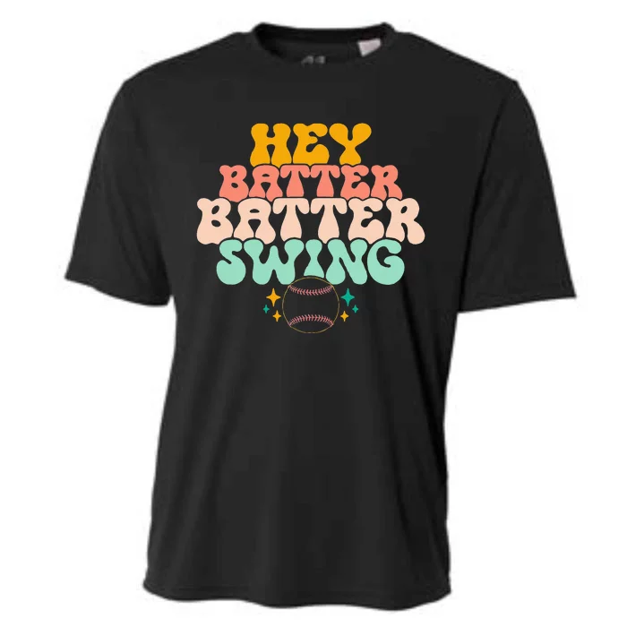 Hey Batter Batter Swing Funny Baseball Pitcher Support Cooling Performance Crew T-Shirt