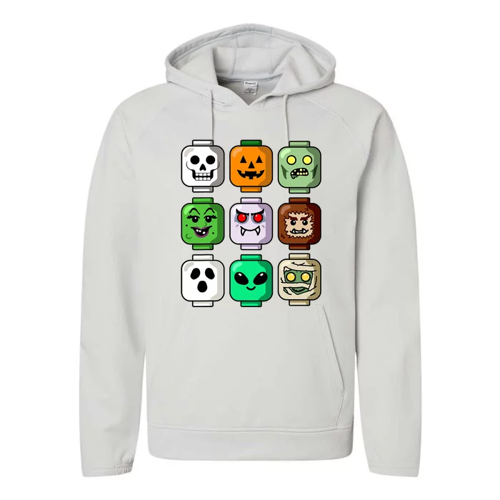 Halloween Building Brick Head Pumpkin Ghost Zombie Performance Fleece Hoodie