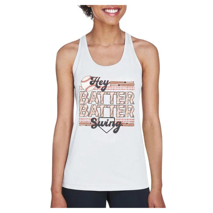 Hey Batter Batter Swing Baseball Mom Baseball Season Women's Racerback Tank