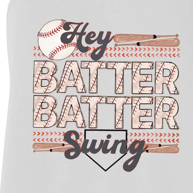 Hey Batter Batter Swing Baseball Mom Baseball Season Women's Racerback Tank