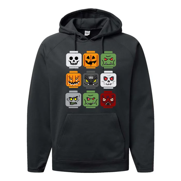 Halloween Building Brick Head Pumpkin Ghost Zombie Friends Performance Fleece Hoodie