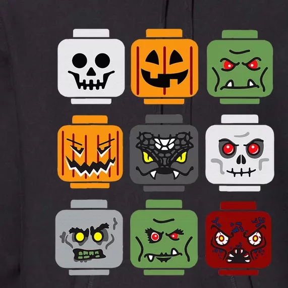 Halloween Building Brick Head Pumpkin Ghost Zombie Friends Premium Hoodie