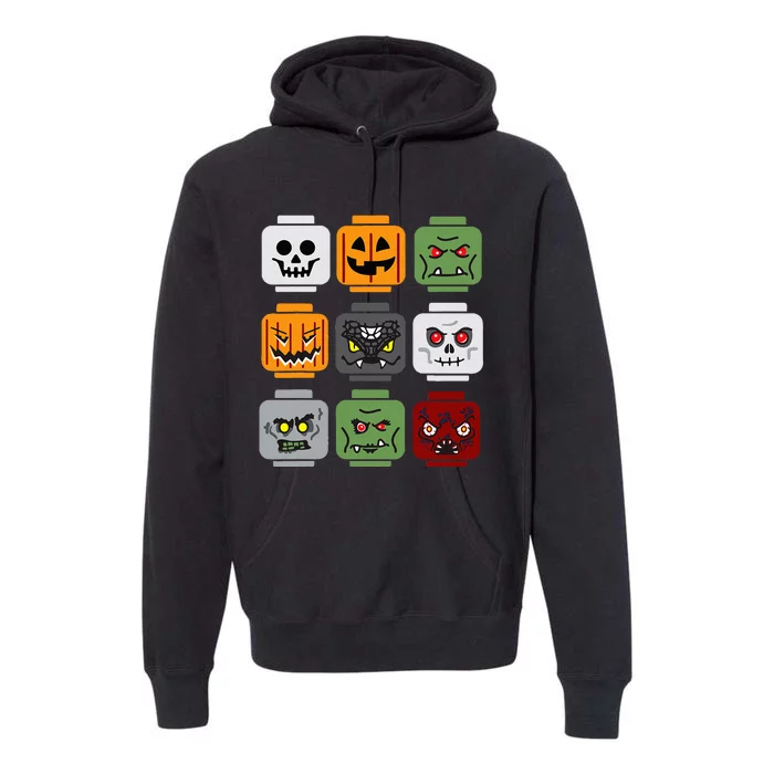 Halloween Building Brick Head Pumpkin Ghost Zombie Friends Premium Hoodie