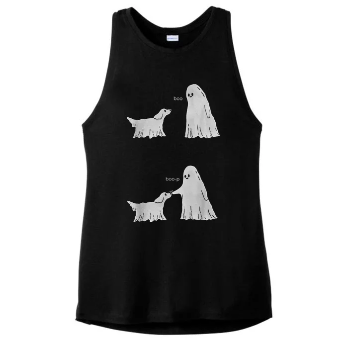 Halloween Boo Boop Ghost Dog Ladies Tri-Blend Wicking Tank