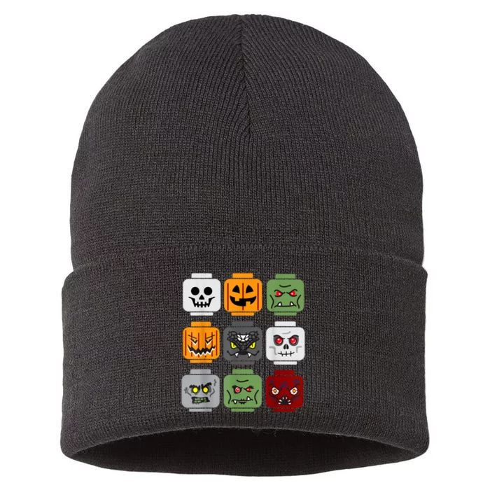 Halloween Building Brick Head Pumpkin Ghost Zombie Friends Sustainable Knit Beanie