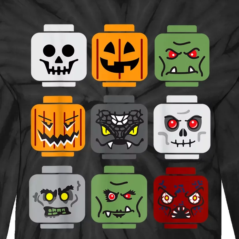 Halloween Building Brick Head Pumpkin Ghost Zombie Friends Tie-Dye Long Sleeve Shirt