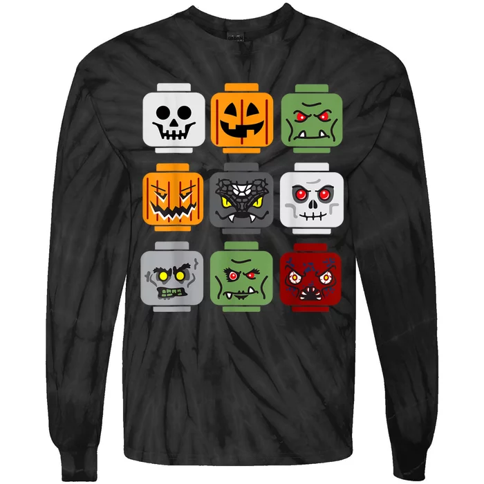 Halloween Building Brick Head Pumpkin Ghost Zombie Friends Tie-Dye Long Sleeve Shirt