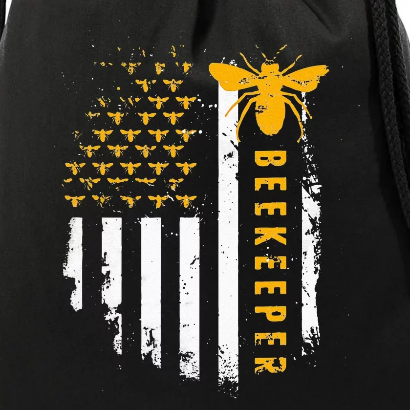 Honey Bee Beekeeping Flag US Beekeeper Drawstring Bag