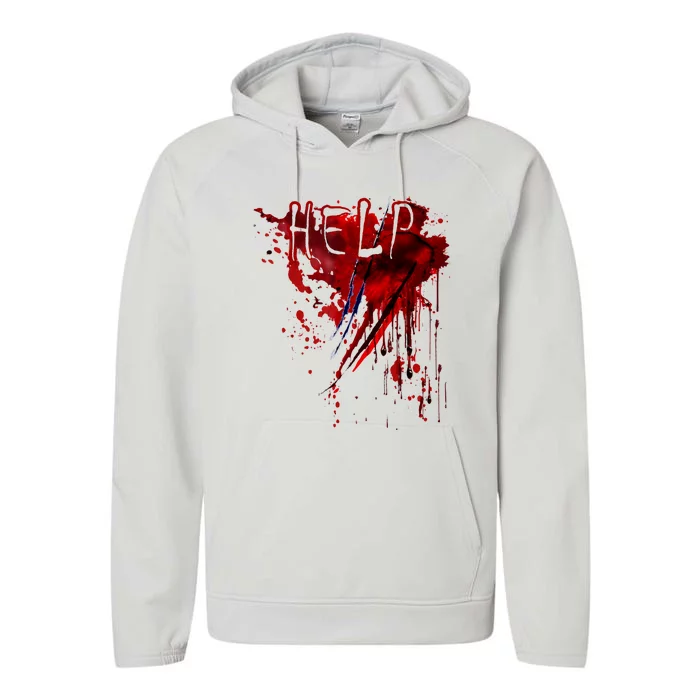 Help Bloody Blood Splatter Halloween Blood Stained Horror Performance Fleece Hoodie