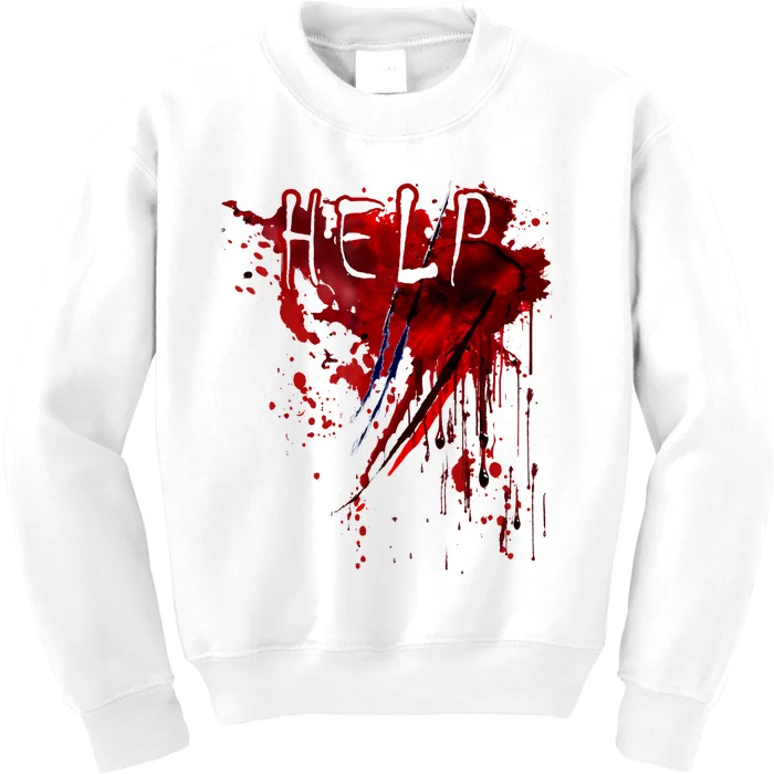 Help Bloody Blood Splatter Halloween Blood Stained Horror Kids Sweatshirt