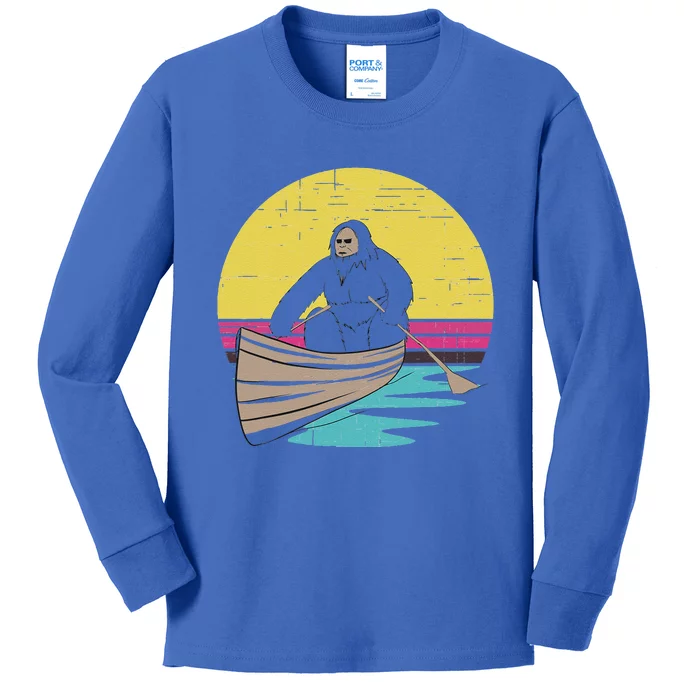 Halloween Bigfoot Boat Yeti Sasquatch For Paranormal Buffs Kids Long Sleeve Shirt