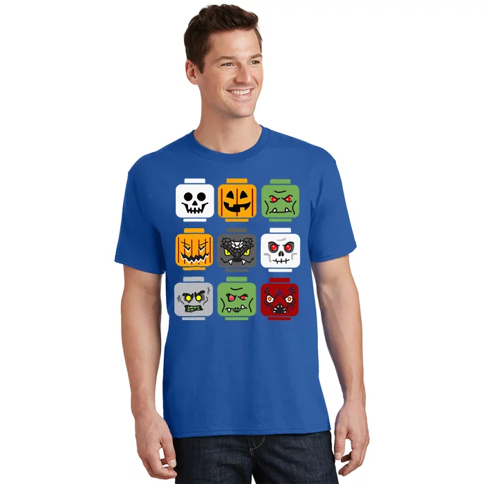 Halloween Building Brick Head Pumpkin Ghost Zombie Friends T-Shirt