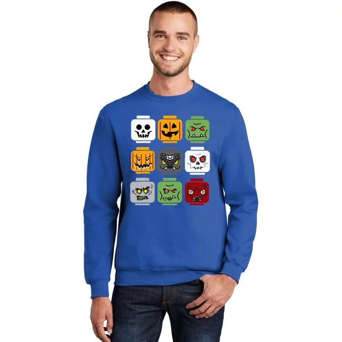 Halloween Building Brick Head Pumpkin Ghost Zombie Friends Tall Sweatshirt