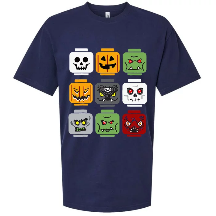 Halloween Building Brick Head Pumpkin Ghost Zombie Friends Sueded Cloud Jersey T-Shirt