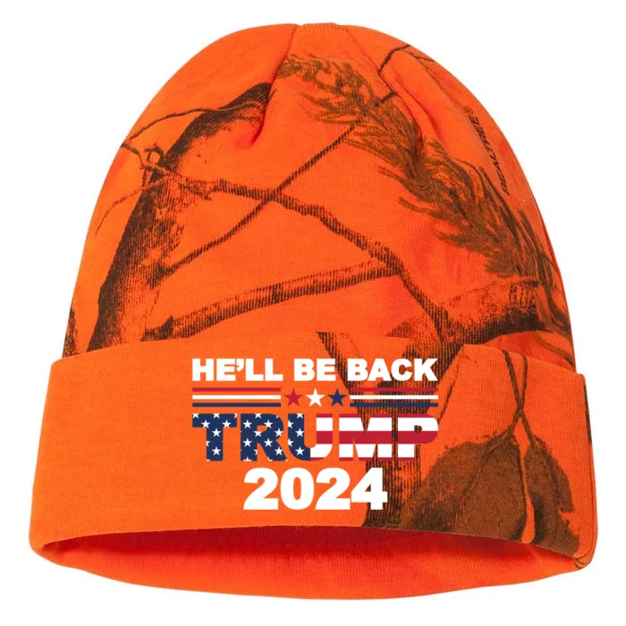 HeLl Be Back Trump 2024 American Flag Vintage Gift Kati - 12in Camo Beanie