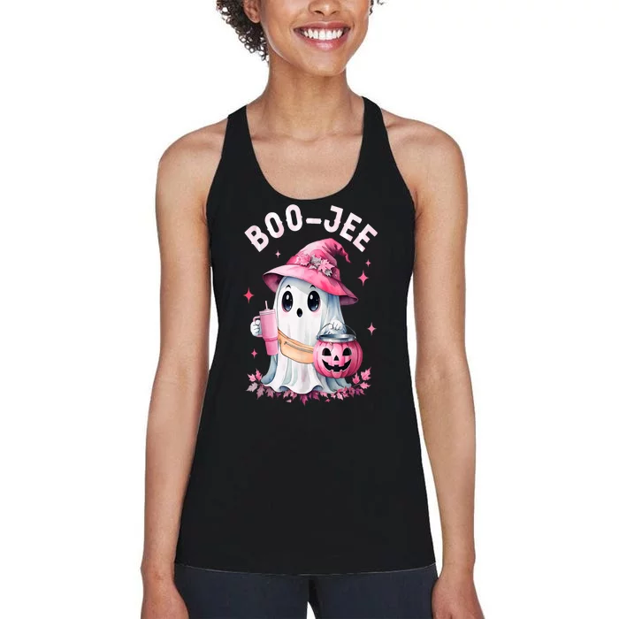 Halloween Boujee Boo Jee Spooky Ghost Pin.K Pumpkin Costumes Gift Women's Racerback Tank