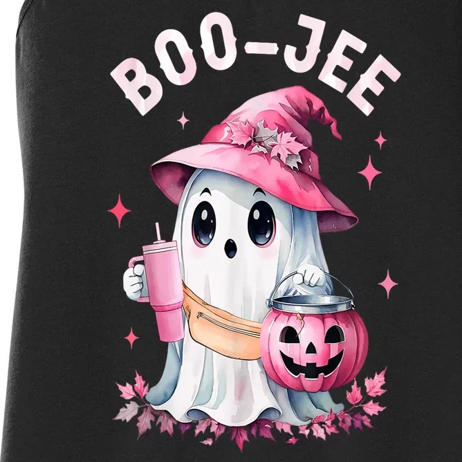 Halloween Boujee Boo Jee Spooky Ghost Pin.K Pumpkin Costumes Gift Women's Racerback Tank