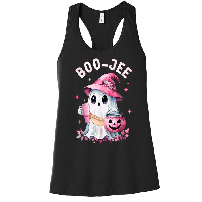 Halloween Boujee Boo Jee Spooky Ghost Pin.K Pumpkin Costumes Gift Women's Racerback Tank