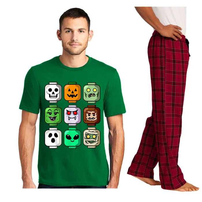 Halloween Building Brick Head Pumpkin Ghost Zombie Pajama Set