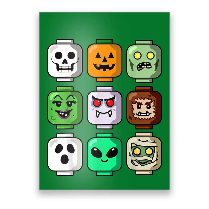 Halloween Building Brick Head Pumpkin Ghost Zombie Poster