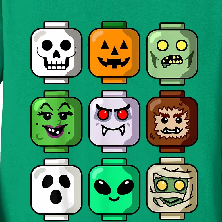 Halloween Building Brick Head Pumpkin Ghost Zombie Kids Long Sleeve Shirt